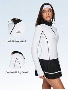 Eassivo Eassivo Top de yoga ajustado con cuello estructurado para mujer, camisa deportiva para entrenamiento - Blanco - Ver 3