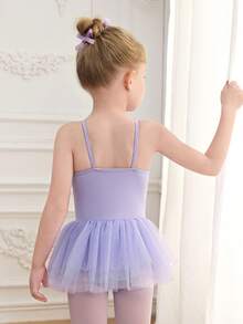 Đầm tutu màu tím mềm mại và co giãn dành cho bé gái, có phần lưới phía trước, chất liệu vải co giãn thân thiện với da, phù hợp cho yoga, khiêu vũ, thể dục dụng cụ, múa ba lê, tập luyện hàng ngày, tiệc tùng và các dịp thường ngày. - Màu tím - Xem 3