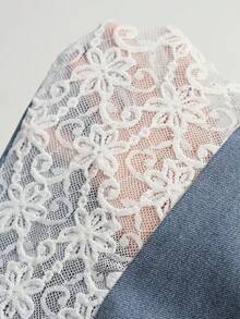 Bohemela Women's Casual Boho Solid Color Denim Contrast Lace Wide Leg Pants Vacation White And Blue Autumn - Blue - View 10