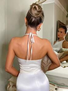 Glamine Women's New Satin Sexy Elegant Tie-Up Party/Date Bubble Design Camisole Top - Apricot - View 5