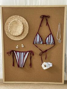 Swim Mod Women's Random Print Halter Metal Jewelry Bikini Set, Spring/Summer - Multicolor - View 1