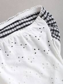 Sweetra Women's New Fashion Versatile Plaid Patchwork Hollow Out Jacquard Camisole Top - White - View 7