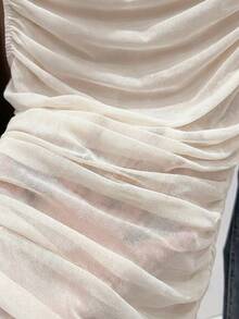 Resyla 优雅休闲夏季网纱透视性感女式T恤，白色上衣 - 杏色 - 查看 3