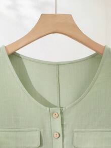 SHEIN Franclia Button Pocket Dress For Women - Green - View 4