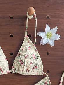 Swim Mod Bộ 2 món gồm áo croptop hai dây hở lưng và bikini buộc dây bên hông họa tiết hoa nhí gợi cảm dành cho nữ, thích hợp cho bãi biển, tiệc bể bơi, khu nghỉ dưỡng. - Nhiều màu - Xem 4