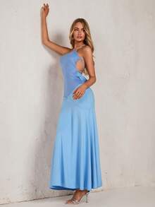 Glamine Vestido de mujer de unicolor con tirantes finos y espalda descubierta, de moda para el verano - Azul - Ver 5