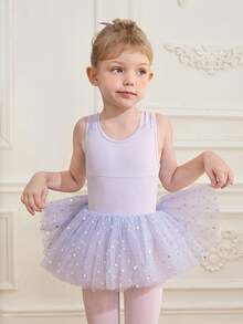 Young Girls' Ballet Leotard Dress,Light Purple High-Stretch Sequin Tutu Skirt,Summer Fairy Birthday Ballerina Dance Outfit For Kids Practice Clothes - Mauve Purple - View 5