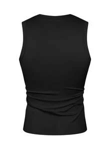 Manfinity Áo tank top nam cổ chữ V in hình hiệp sĩ, kiểu dáng thường ngày, đa năng. - màu đen - Xem 2