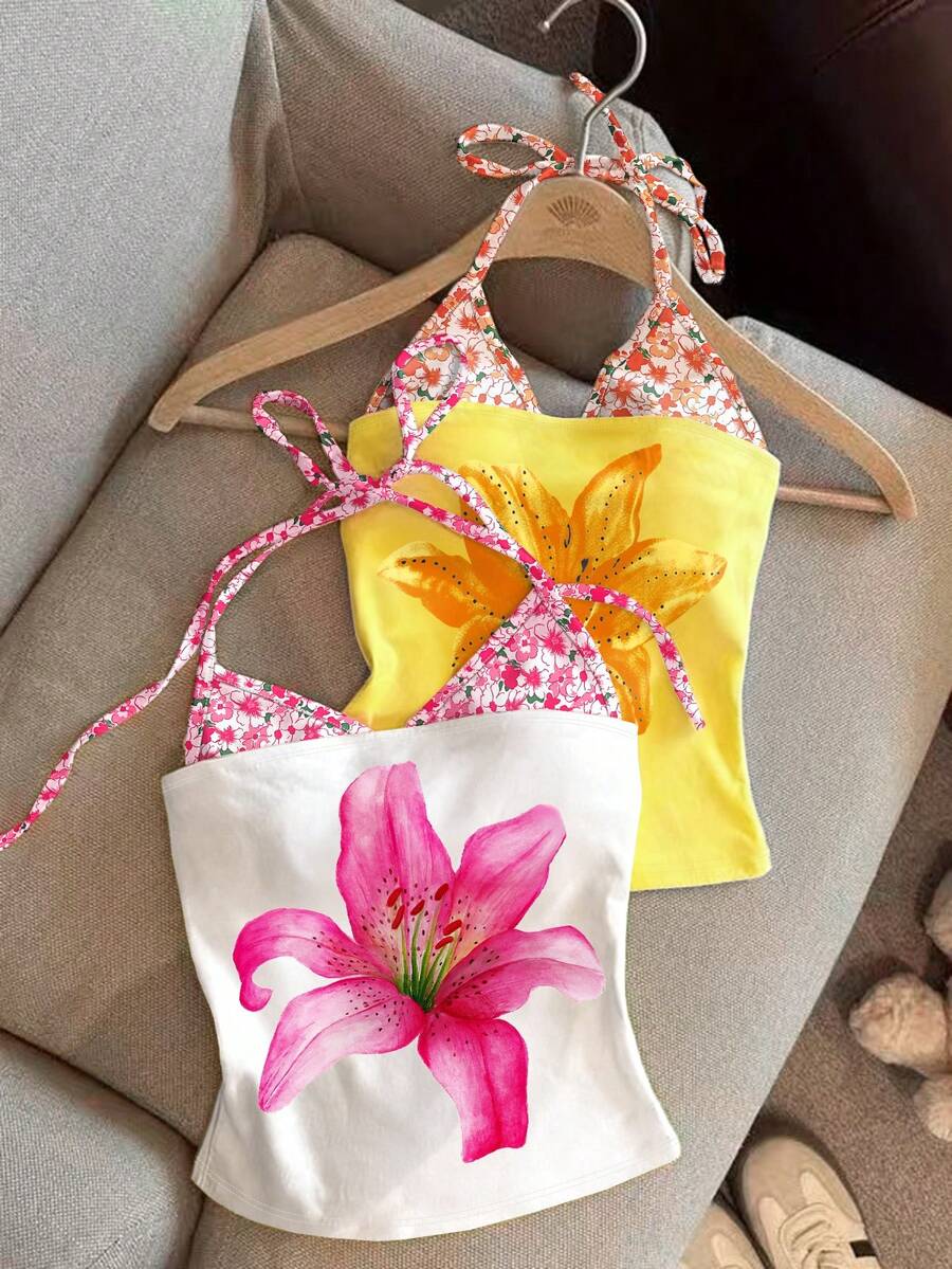 Franclia 这款女士橙色二合一印花吊带背心性感十足，充满Y2K风格，适合海岛、海滩、度假、音乐节和派对等场合。 - 彩色 - 查看 1