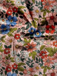 EMERY ROSE 大码女式休闲优雅度假风印花圆领双层荷叶袖宽松衬衫；女式夏季服装；女式度假装；女式夏季服装 - 彩色 - 查看 7