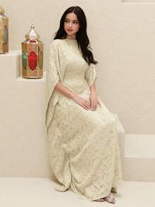 Yasmyna Women's Turkish Maxi Dress & Arabic Traditional Abaya - Apricot - View 4