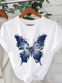 DrmWander Women's T-Shirt, Casual Street Style Graphic Short Sleeve T-Shirt, Cute Summer Top - White - View 3