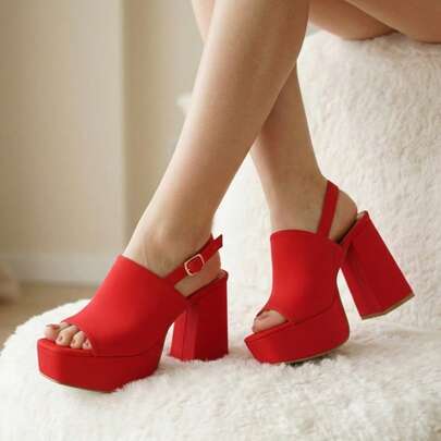 Sandalias rojas mujer, tacón ancho mujer, plataforma alta, zapatillas de tacón rojo, sandalias de fiesta, zapatos para antro mujer, tacones con pulsera, calzado rojo intenso, sandalia de tacón grueso, zapato abierto con plataforma, tacón cuadrado alto y sandalia con correa al tobillo