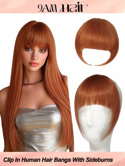 Flequillo postizo de cabello humano 100% Flequillo postizo de color rojo cobre 33# con patillas Extensiones de flequillo postizo de cabello humano real para uso diario de las mujeres con apariencia natural