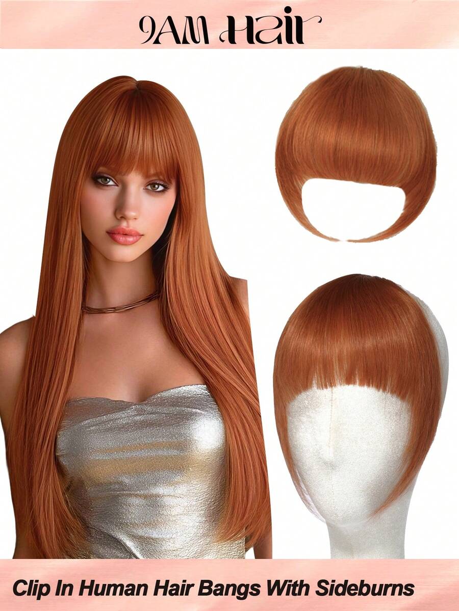 Clip In Bangs 100% Human Hair Bangs 33# Copper Red Clip In Bangs Fringe With Temples Real Human Hair Fake Bangs Extensions Natural Lookin For Women G Daily Wear - S33 - View 1