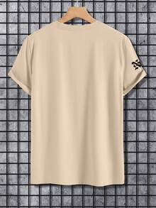 Manfinity EMRG Men's Round Neck Letter Print Casual Versatile Daily Wear Short Sleeve T-Shirt - Khaki - View 3