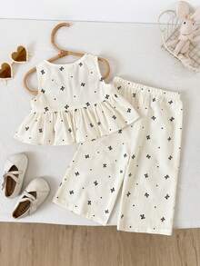 Baby Girl Polka Dot Pattern Crew Neck Sleeveless Top And Elastic Waist Shorts 2 Piece Set Summer Toddler Sets Summer Two Piece Sets For Baby Girl Casual Toddler Set - Multicolor - View 4