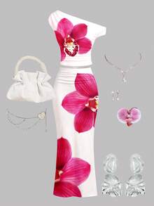 Bộ áo và chân váy ngắn in hoa cho bé gái tuổi teen, kiểu dáng bất đối xứng, thích hợp cho kỳ nghỉ ở Hawaii. - Nhiều màu - Xem 2