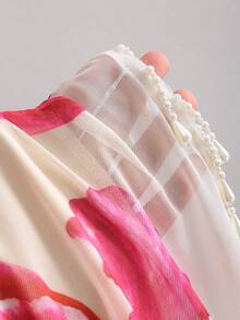 Sweetra 女士碎花网纱低腰迷你裙，定制珍珠流苏沙滩装，夏季下装，时尚派对夜店装，春夏款 - 彩色 - 查看 3