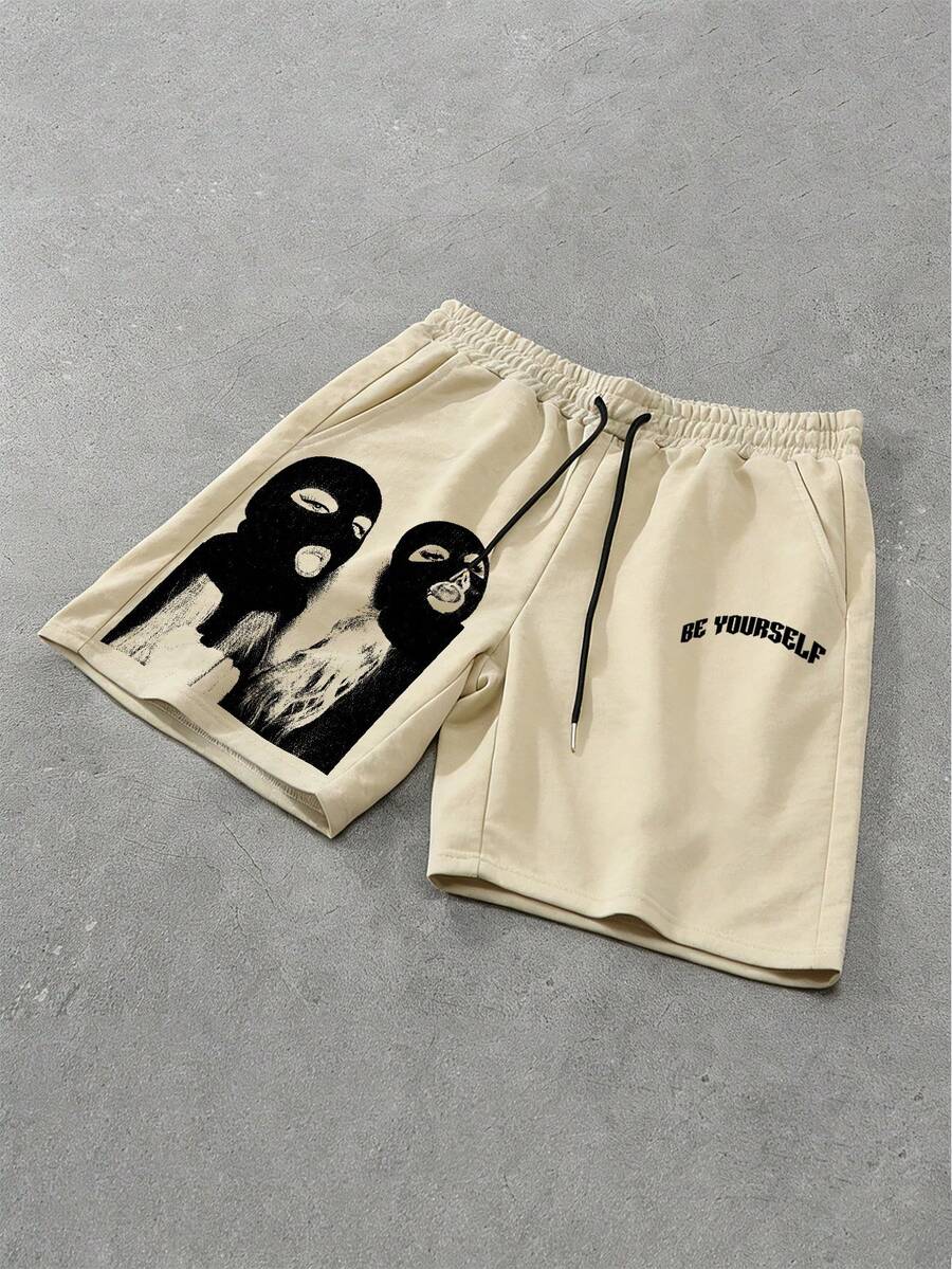 Manfinity Homme Quần short nam cỡ lớn in hình dáng thường ngày, thích hợp cho mùa hè. - Màu Khaki - Xem 1