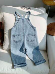 Young Boy New Fashion Casual Boho Basic Colorful Cartoon Dinosaur Print Distressed Denim Bib Overalls Jumpsuit Spring Summer,For Kids Boys Spring/Summer Dailywear Outfits,Boys Streetwear Outfits,Boys Beach Outfit,Vacation Outfits For Boys,Casual Clothes For Boys,Graphic Jumpsuit,Toddler Jumpsuit,4-Year-Old Boys Jumpsuit ,Summer Jumpsuit,Casual Jumpsuit - Light Wash - View 2
