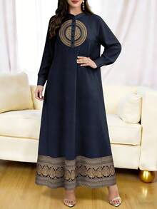SHEIN Najma Women's Standard Size Round Striped Print Fashion Button Collar Long Sleeve Dress - Multicolor - View 3