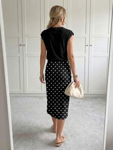 SHEIN LUNE 女士黑色波点迷你裙+短袖T恤两件套 - 优雅休闲的春秋夏季波西米亚风时尚套装，适合工作、下午茶、海滩度假、夏威夷、春假、音乐节等场合。 - 彩色 - 查看 3
