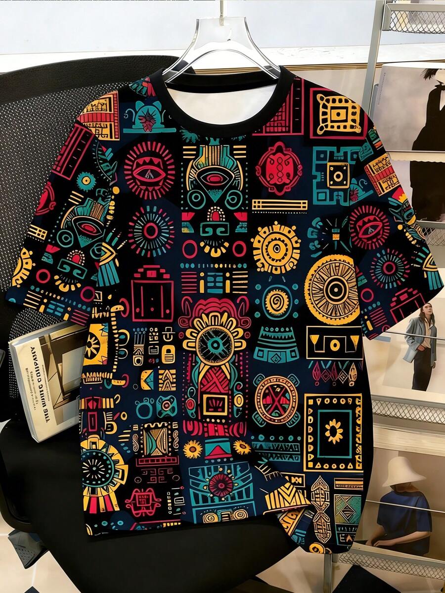 Manfinity Joysei 男士时尚夏季休闲运动服，男士上衣，腹部肌肉处饰有鸭子图案印花设计 - 彩色 - 查看 1