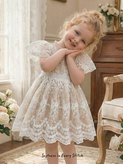 Cozy Pixies 女婴圆领短袖收腰纯色连衣裙，舒适百搭