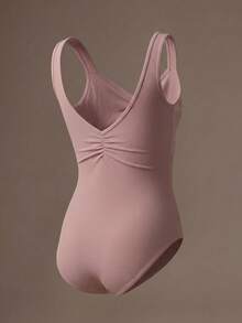 少女粉色极简高弹力无袖紧身衣，网纱拼接设计，适合学校、专业训练、芭蕾舞、体操、舞蹈工作室练习。 - 粉色 - 查看 2