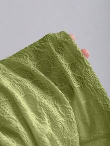 Sweetra Y2K Sexy Asymmetrical Shoulder Textured Fabric Pleated Vacation Dress - Green - View 6