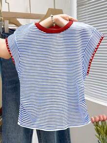 Franclia Women's Lobster Print Contrast Stripe Short Sleeve T-Shirt, Spring/Summer - Multicolor - View 2