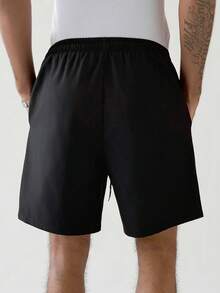 Aesthetic Post 男士抽绳腰带字母骑士刺绣图案休闲百搭日常短裤 - 黑色 - 查看 2