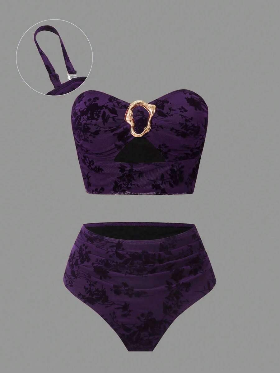 Sweetra Bộ đồ bơi Tankini cỡ lớn chất liệu vải nhung cao cấp - Màu tím - Xem 1