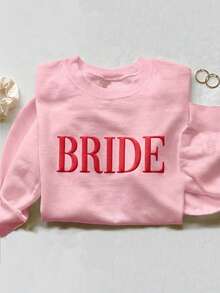 Airaco Personalized Bridal Gift, Bride Sweatshirt, Initial Heart Sleeve, Engagement Gift, Unique Bridal Shower Gift, Future Mrs. Sweatshirt With Foil Print Pattern - Baby Pink - View 3