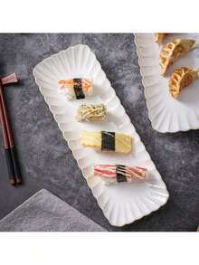 This Retro-Style, Long Ceramic Food Plate With A Chrysanthemum Pattern Is Perfect For Serving Sushi, Dumplings, And Other Similar Dishes. - Multicolor - View 11