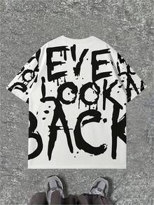 Manfinity Men's Letter Print Round Neck Casual Loose T-Shirt - Multicolor - View 2