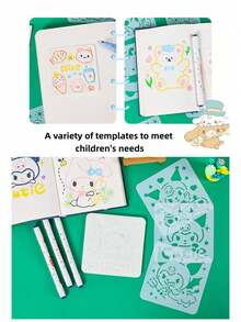 3 Sets Cute Cartoon Kids Drawing Stencils 48Pcs | Hollow-Out Stencils For Oil Pastel & Handwritten Newspaper(Random Styles) - Sets - View 4