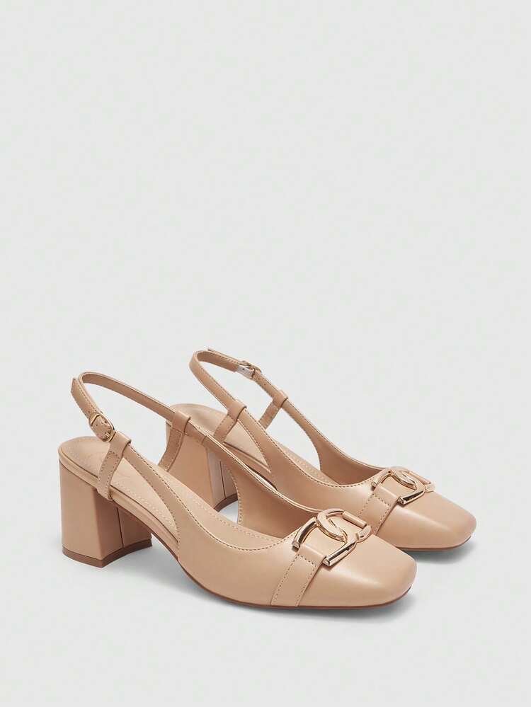 CUCCOO BIZCHIC Women's Buckle Design Square Toe High Heel Pumps For Daily Commute Spring Shoes