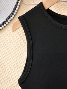 Sparklyn 2pcs Tween Girl Plain Crew Neck Sleeveless Top And Long Pants Set - Green - View 6