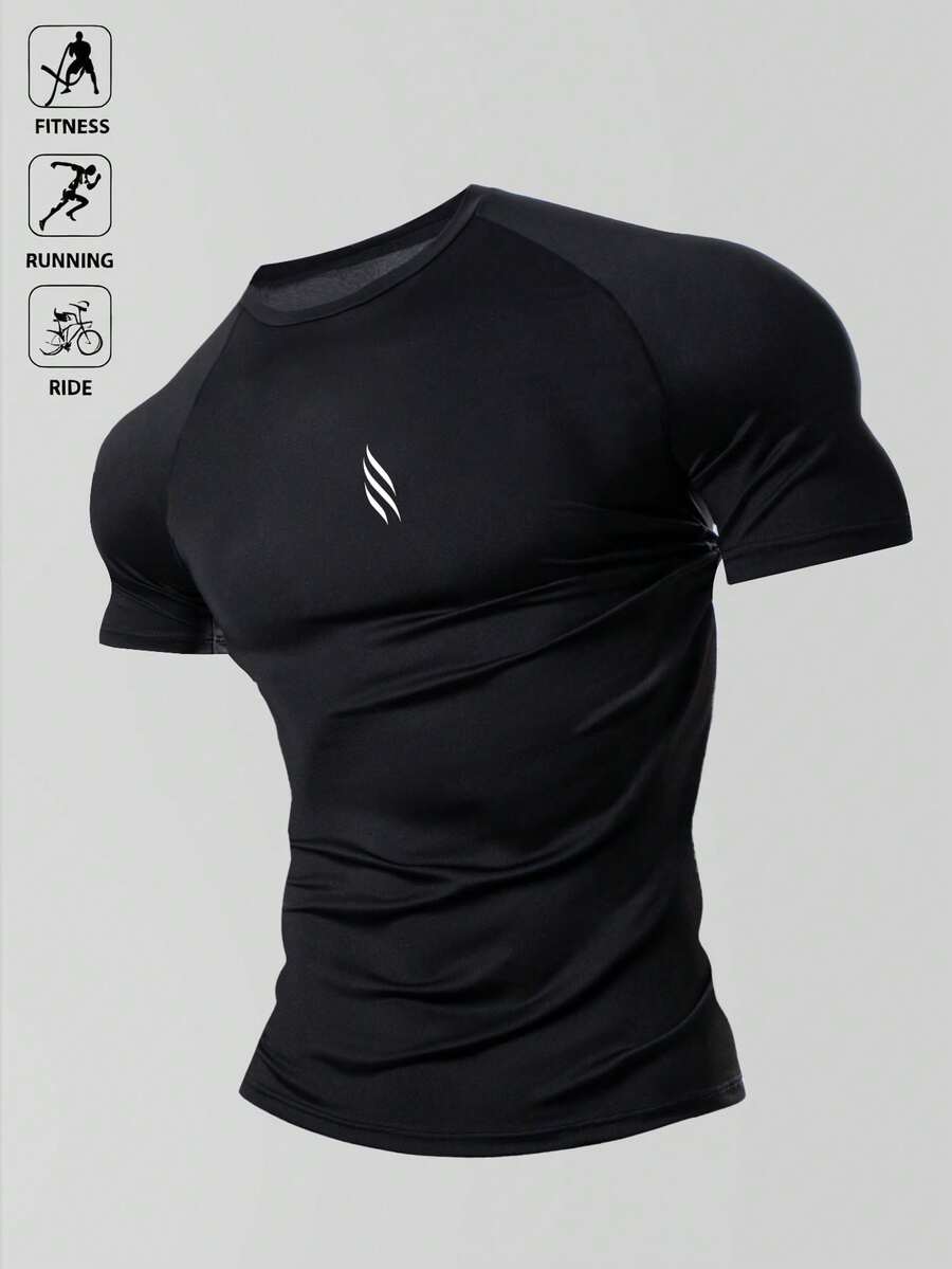Manfinity Acti Log Men's Elastic Shirt, Running Or Hiking T-Shirt, Sports T-Shirt, Casual Style - Black - View 1