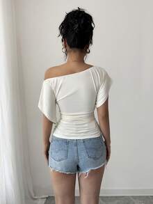 Selianne 2025 New Spring/Summer Fashion Sheer Shoulder Flare Sleeve Knit Tee Shirt For Women - Apricot - View 8