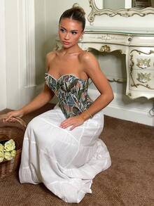 SHEIN Glamour Áo quây gợi cảm, lãng mạn với họa tiết hoa jacquard phối ghép, có gọng nâng ngực dành cho nữ. - Nhiều màu - Xem 8