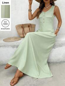 SHEIN Franclia Button Pocket Dress For Women - Green - View 3