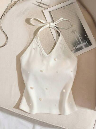 Resyla Beaded Fashionable Minimalist Spaghetti Strap Tank Top, Gift For Friends