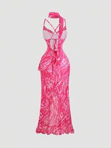 Sweetra Vestido asimétrico con volantes en el bajo, estilo sexy para vacaciones Y2K - Multicolor - Ver 2
