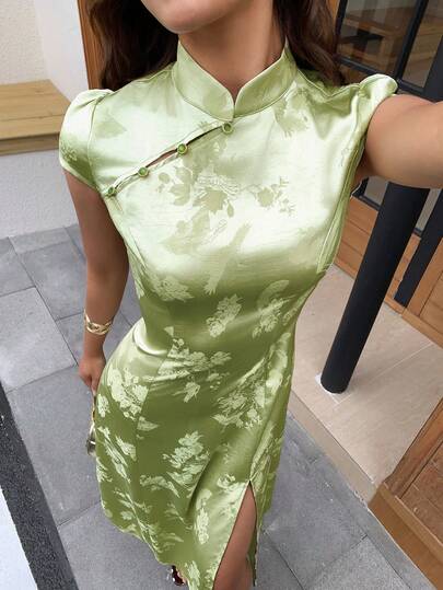 EastFlair Women's Stand Collar Split Design Casual Date Outing Long Chinese Style Cheongsam Dress,Summer Outfits For Women,Spring Outfit Women,Valentine's Day,St Patrick's Day Women,Easter,Beach Vacation Outfits For Women,Going Out Outfits ,Green Dress,Valentine's Day Dress,Party Dresses For Women,Elegant Women's Ceremony Dress,Elegant Party Dresses For Women,Luxury Evening Dresses For Weddings ,Casual Dresses For Women ,Formal Dresses For Women ,Floral Dresses For Women