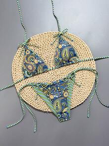 Swim Vcay 2pcs Leopard Print Bowknot Sexy Women Bikini Set, Halter Tankini Swimsuit - Multicolor - View 1