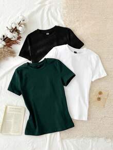 Tseoso 3件套女士休闲简约95%棉圆领修身长袖T恤套装 - 彩色 - 查看 6