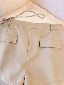 GlowEve CURVE Plus Size Women Elegant Khaki Summer Tea Party Shorts,High Waist Classic Lace Trim Fashion Versatile Outfits,Black Two Piece Set For Ladies Shorts - Apricot - View 6